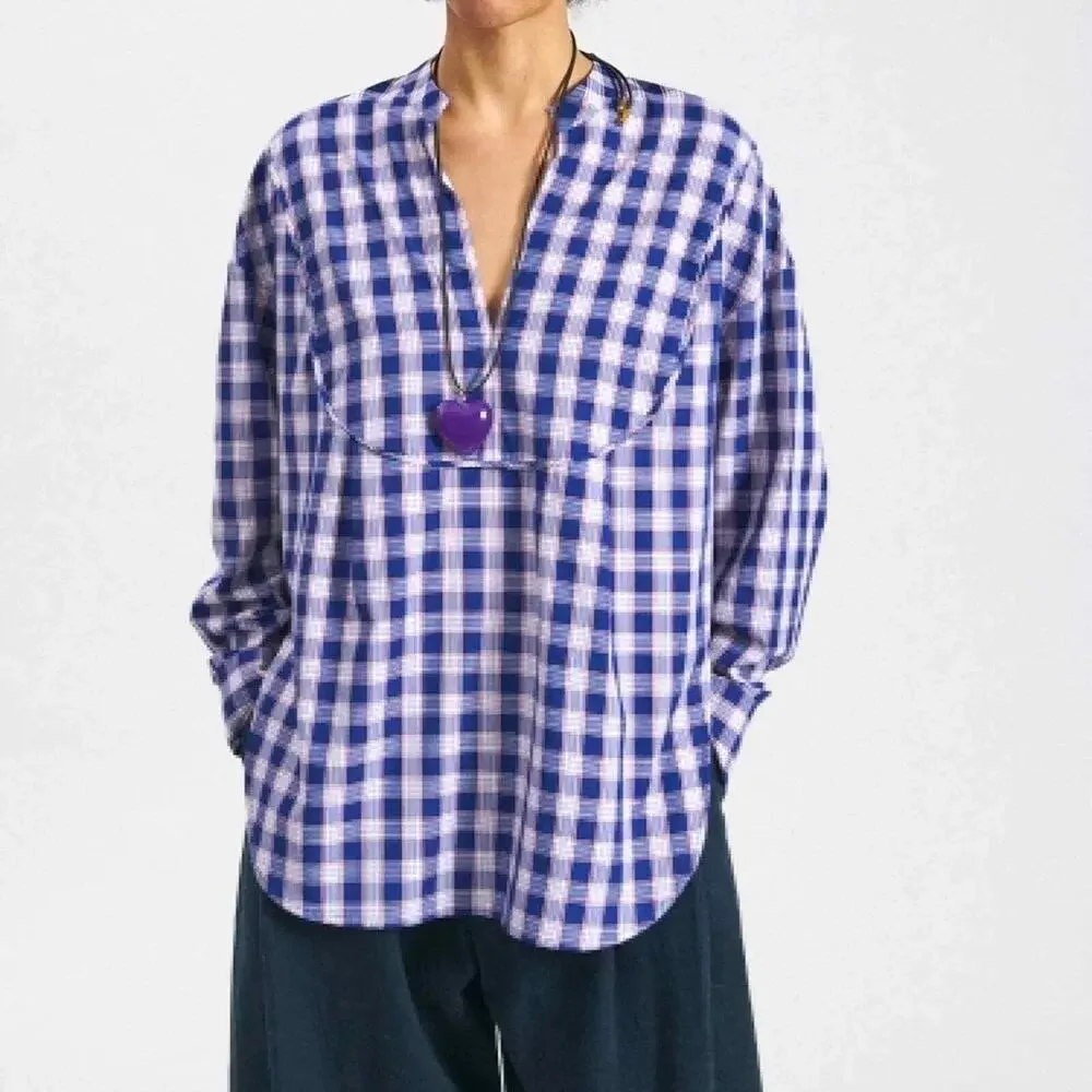 Rachel Comey Cala Top Blue Plaid Size 2 NWT - Picture 3 of 13